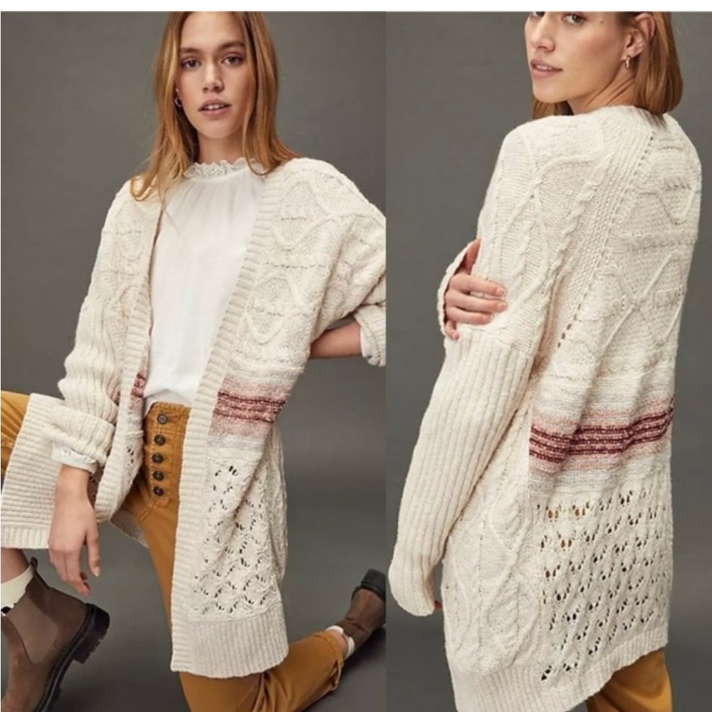 Anthropologie Pilcro Jemma Cable-Knit Cardigan Size S Oversized